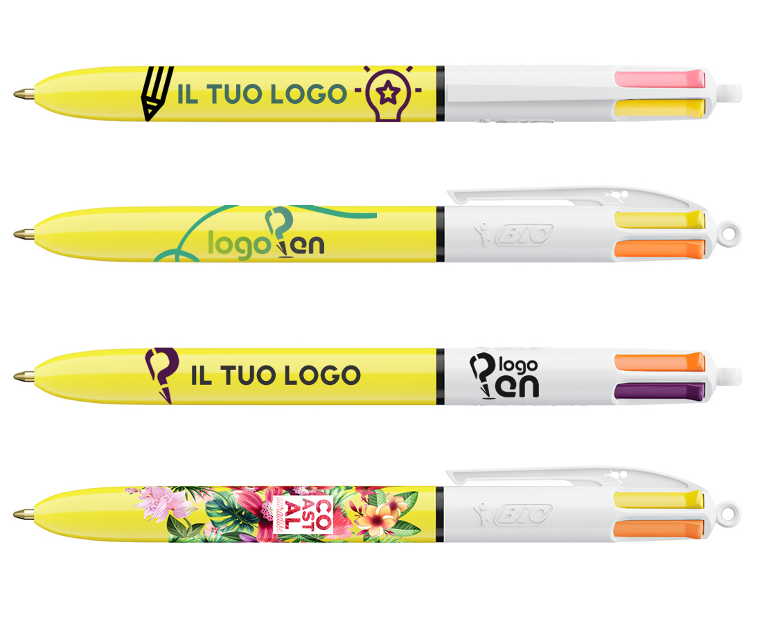 Penna a sfera Bic 4 Colori Sun gialla con stampa personalizzata