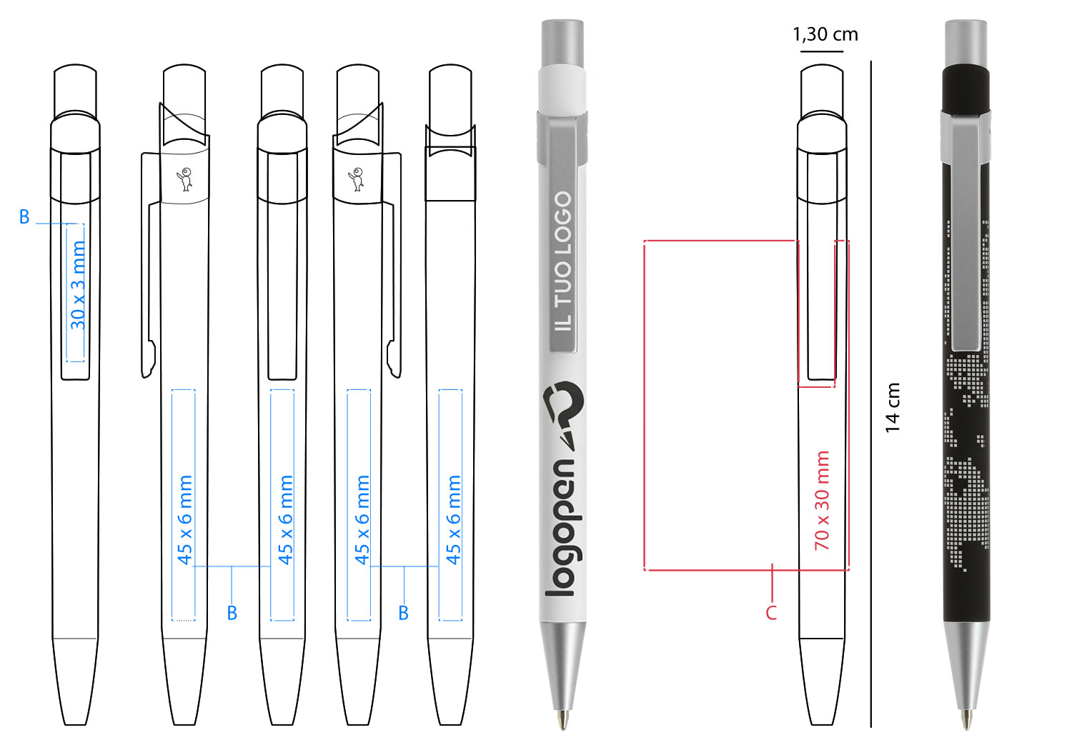 Area stampa penna Bic Metal pro soft con esempio di stampa laser