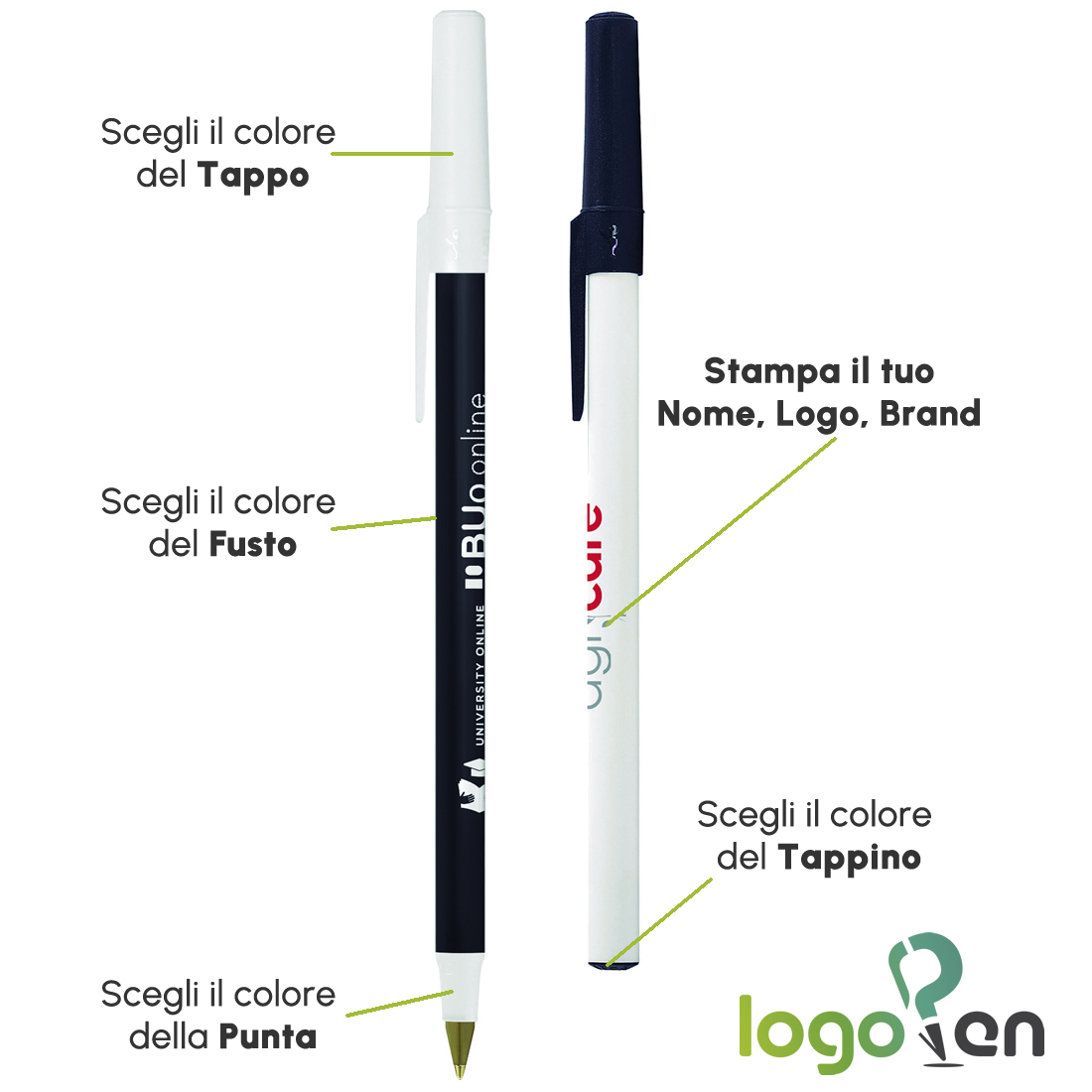 Personalizza la penna Bic Round Stic in ogni sua parte e colore